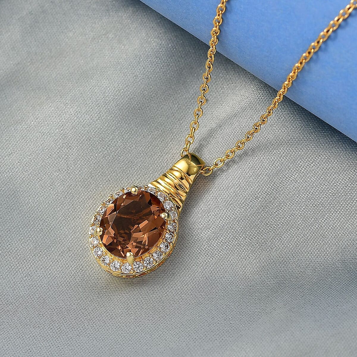 EverTrue Autumn Alexite and White Zircon 5.40 ctw Pendant in 18K YG Plated with ION Plated YG Stainless Steel Necklace 20 Inches image number 1