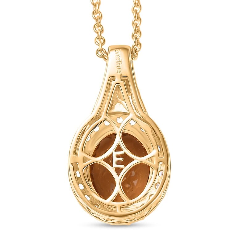 EverTrue Autumn Alexite, White Zircon Halo Pendant in 18K YG Plated with ION Plated YG Stainless Steel Necklace 5.40 ctw (20 Inches)