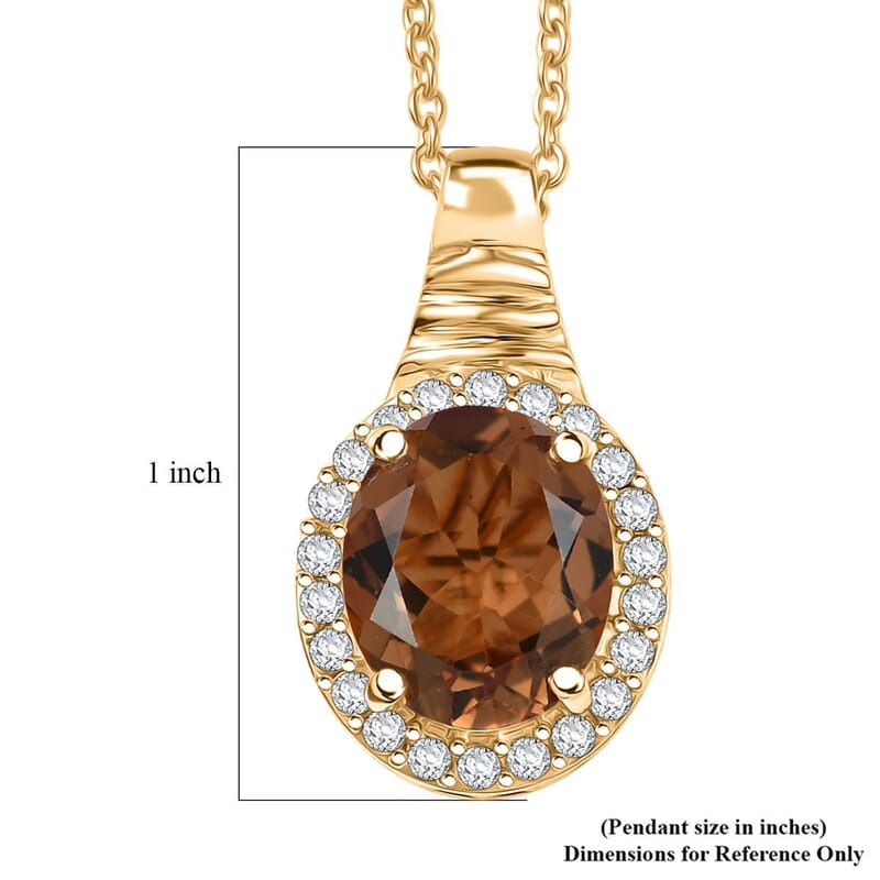 EverTrue Autumn Alexite, White Zircon Halo Pendant in 18K YG Plated with ION Plated YG Stainless Steel Necklace 5.40 ctw (20 Inches)