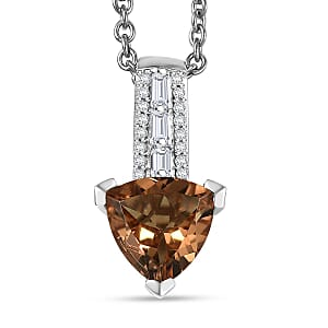 Doorbuster EverTrue Autumn Alexite and White Zircon 2.00 ctw Pendant in Platinum Bond with Stainless Steel Necklace 20 Inches