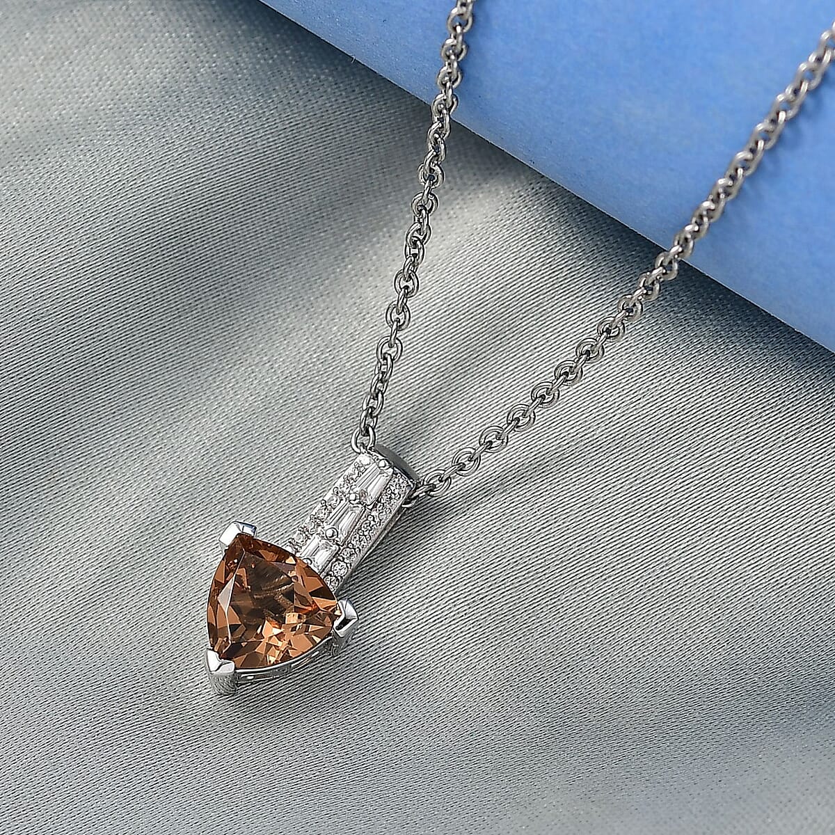 Doorbuster EverTrue Autumn Alexite and White Zircon 2.00 ctw Pendant in Platinum Bond with Stainless Steel Necklace 20 Inches image number 1