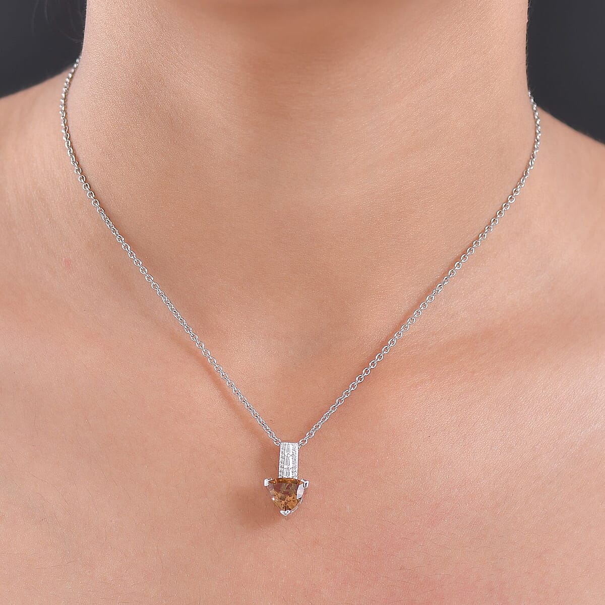 Doorbuster EverTrue Autumn Alexite and White Zircon 2.00 ctw Pendant in Platinum Bond with Stainless Steel Necklace 20 Inches image number 2