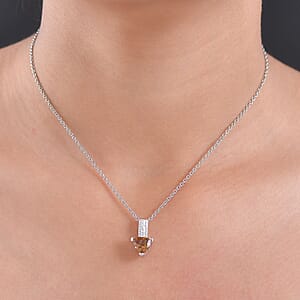 EverTrue Golden Fall Autumn Alexite, White Zircon Art Deco Pendant in Platinum Bond with Stainless Steel Necklace 2.00 ctw (20 Inches)