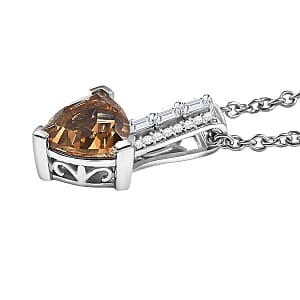 EverTrue Golden Fall Autumn Alexite, White Zircon Art Deco Pendant in Platinum Bond with Stainless Steel Necklace 2.00 ctw (20 Inches)