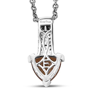 EverTrue Golden Fall Autumn Alexite, White Zircon Art Deco Pendant in Platinum Bond with Stainless Steel Necklace 2.00 ctw (20 Inches)