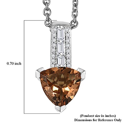 EverTrue Golden Fall Autumn Alexite, White Zircon Art Deco Pendant in Platinum Bond with Stainless Steel Necklace 2.00 ctw (20 Inches)