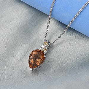 EverTrue Autumn Alexite, Multi Gemstone 5.35 ctw Autumn Leaf Pendant in Platinum Bond with Stainless Steel Necklace 20 Inches