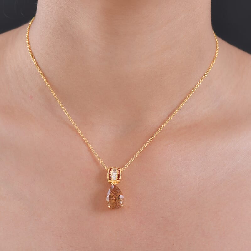 EverTrue Autumn Alexite and Multi Gemstone 5.50 ctw Pendant in 18K YG Plated with ION Plated YG Stainless Steel Necklace 20 Inches