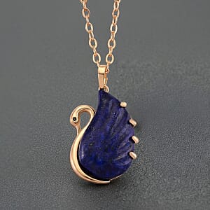 Lapis Lazuli, Simulated Black Diamond 25.00 ctw Carved Swan Pendant Necklace in Goldtone 20 Inches