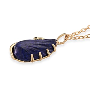 Lapis Lazuli, Simulated Black Diamond 25.00 ctw Carved Swan Pendant Necklace in Goldtone 20 Inches