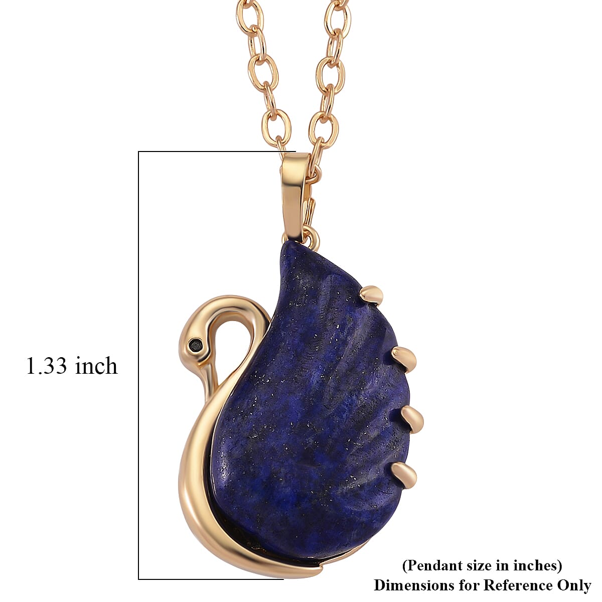 Lapis Lazuli, Simulated Black Diamond 25.00 ctw Carved Swan Pendant Necklace in Goldtone 20 Inches image number 6