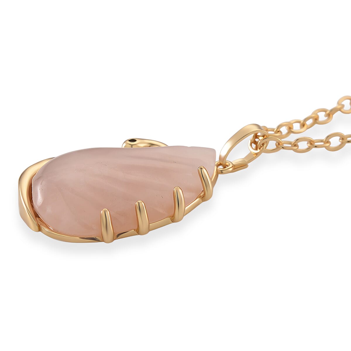 Galilea Rose Quartz and Simulated Black Diamond 25.00 ctw Carved Swan Pendant Necklace in Goldtone 20 Inches image number 3
