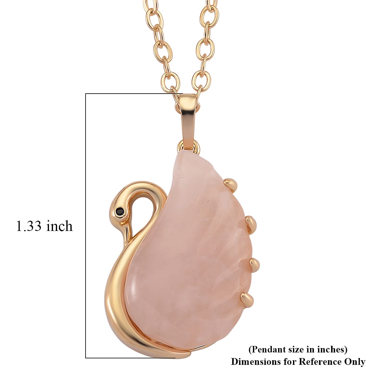 Galilea Rose Quartz and Simulated Black Diamond 25.00 ctw Carved Swan Pendant Necklace in Goldtone 20 Inches