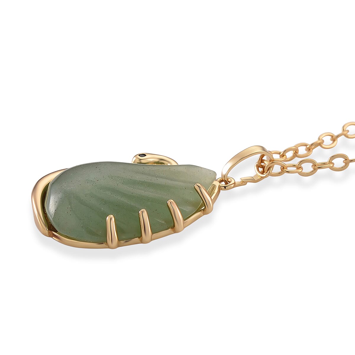 Green Aventurine, Simulated Black Diamond 25.00 ctw Carved Swan Pendant Necklace in Goldtone 20 Inches image number 3