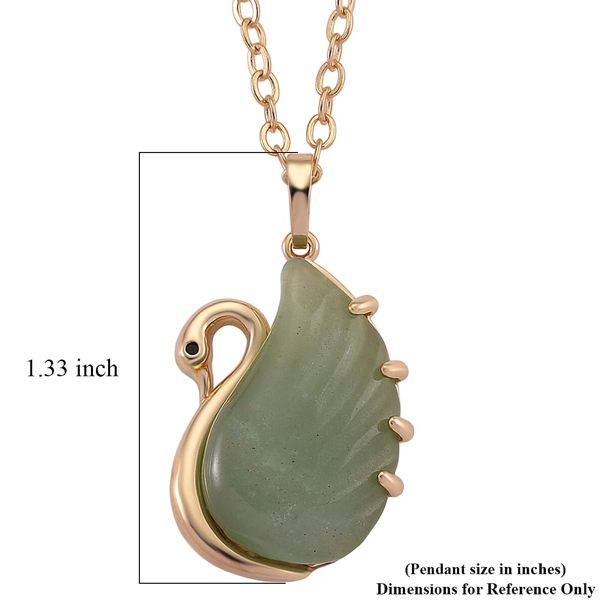 Green Aventurine, Simulated Black Diamond 25.00 ctw Carved Swan Pendant Necklace in Goldtone 20 Inches image number 6
