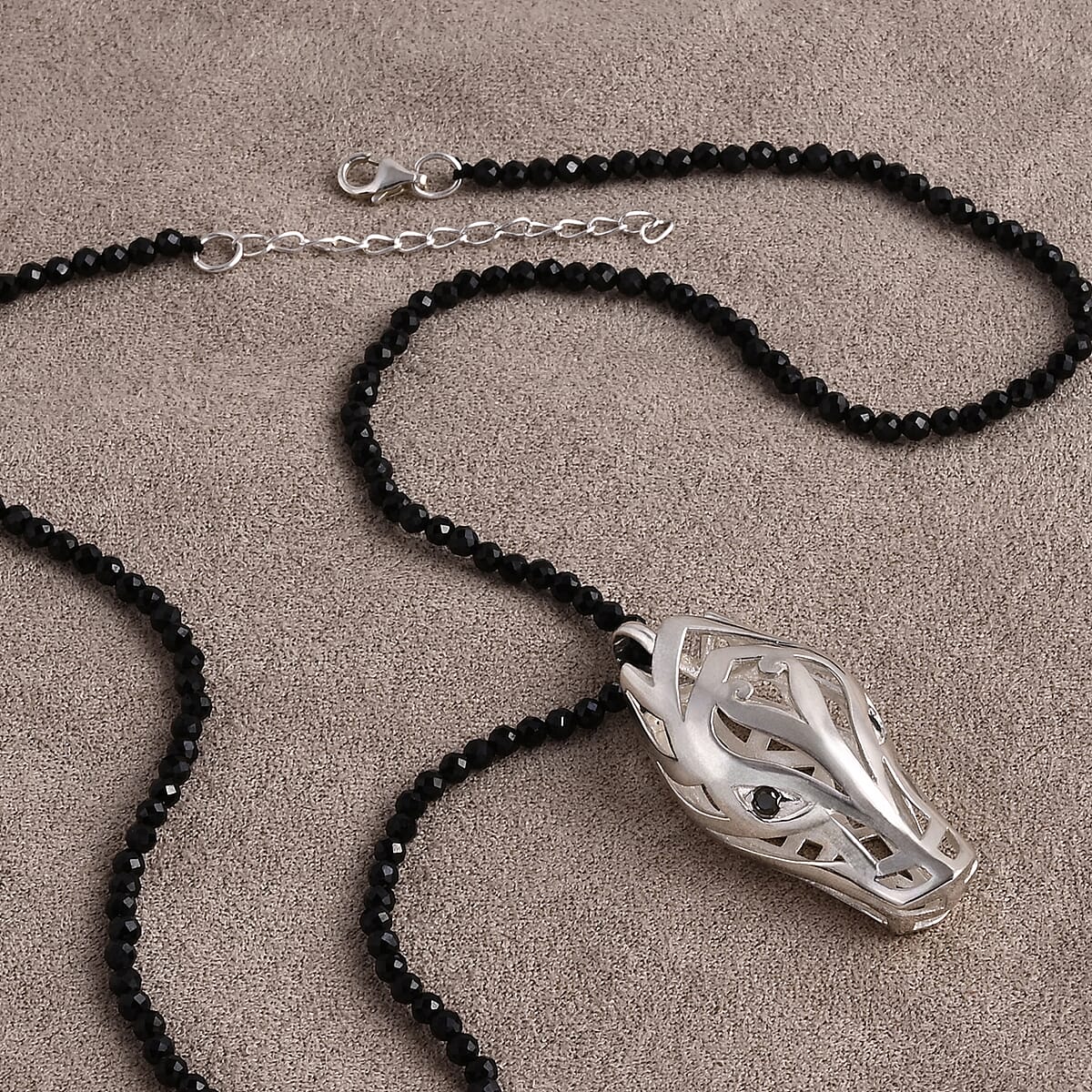 Doorbuster D'Joy Bali Legacy Thai Black Spinel 53.20 ctw Dragon Pendant with Beaded Necklace in Sterling Silver 20 Inches image number 1