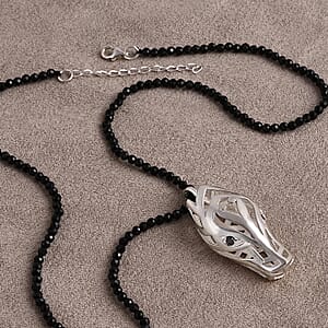 Doorbuster D'Joy Bali Legacy Thai Black Spinel 53.20 ctw Dragon Pendant with Beaded Necklace in Sterling Silver 20 Inches