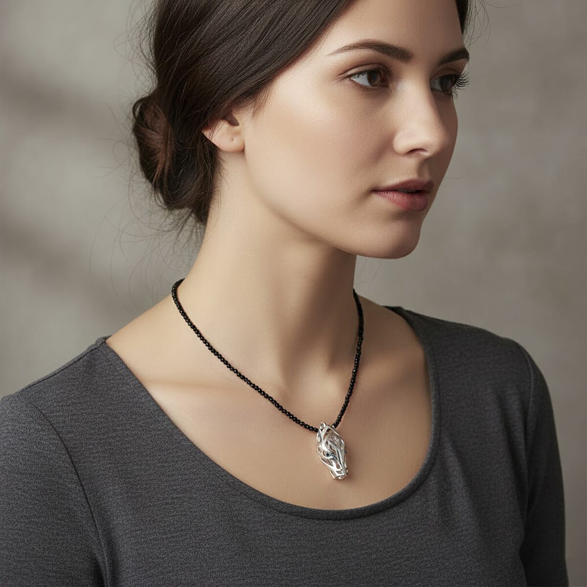 Doorbuster D'Joy Bali Legacy Thai Black Spinel 53.20 ctw Dragon Pendant with Beaded Necklace in Sterling Silver 20 Inches image number 2