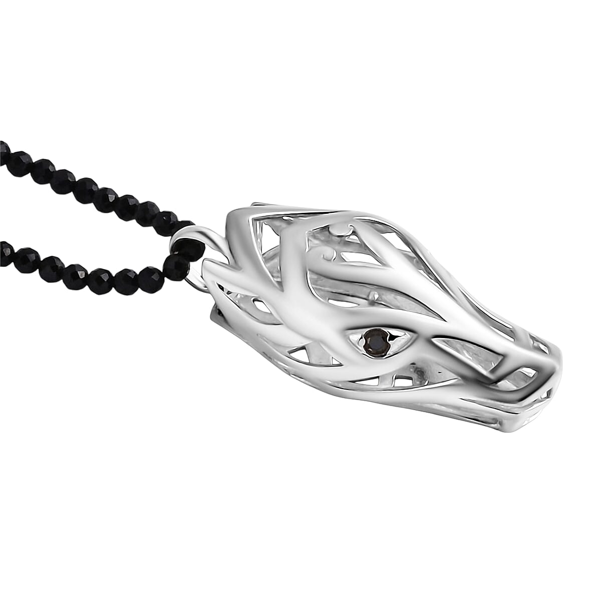 Doorbuster D'Joy Bali Legacy Thai Black Spinel 53.20 ctw Dragon Pendant with Beaded Necklace in Sterling Silver 20 Inches image number 3