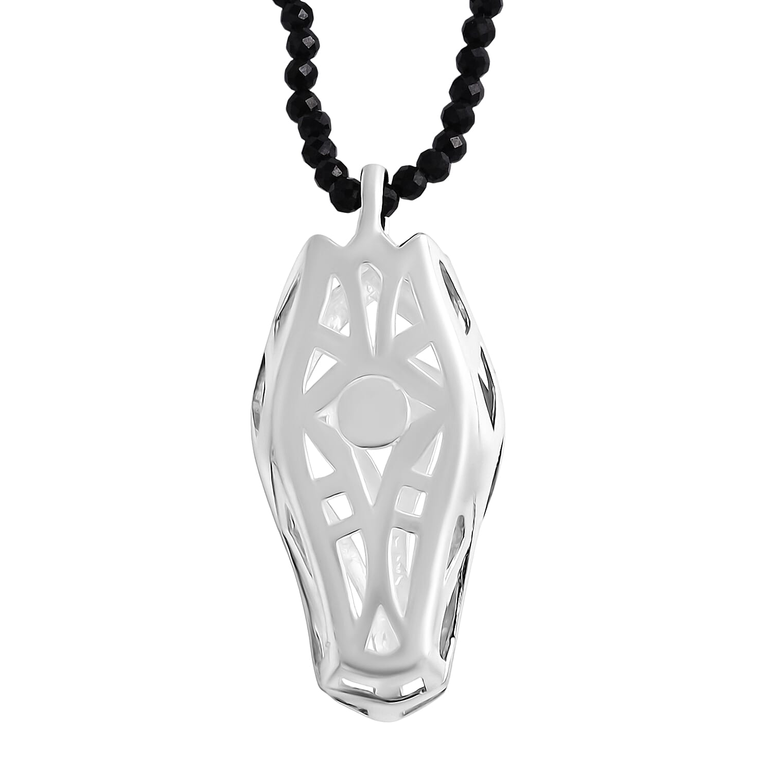  D'Joy Bali Legacy Thai Black Spinel 53.20 ctw Dragon Pendant with Beaded Necklace in Sterling Silver 20 Inches
