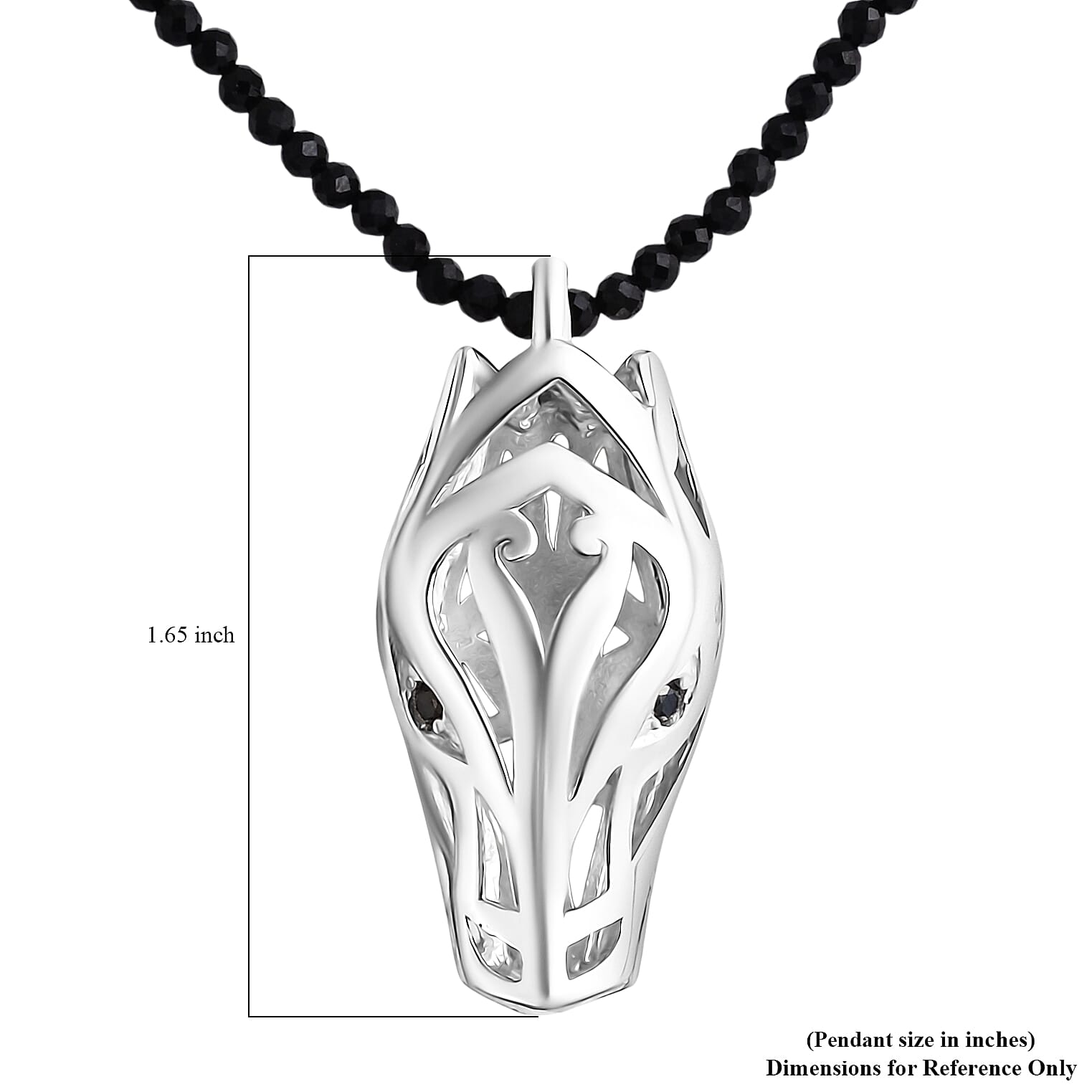  D'Joy Bali Legacy Thai Black Spinel 53.20 ctw Dragon Pendant with Beaded Necklace in Sterling Silver 20 Inches