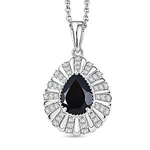 EverTrue Thai Black Spinel and White Zircon 2.75 ctw Midnight Crown Pendant in Platinum Bond with Stainless Steel Necklace 20 Inches