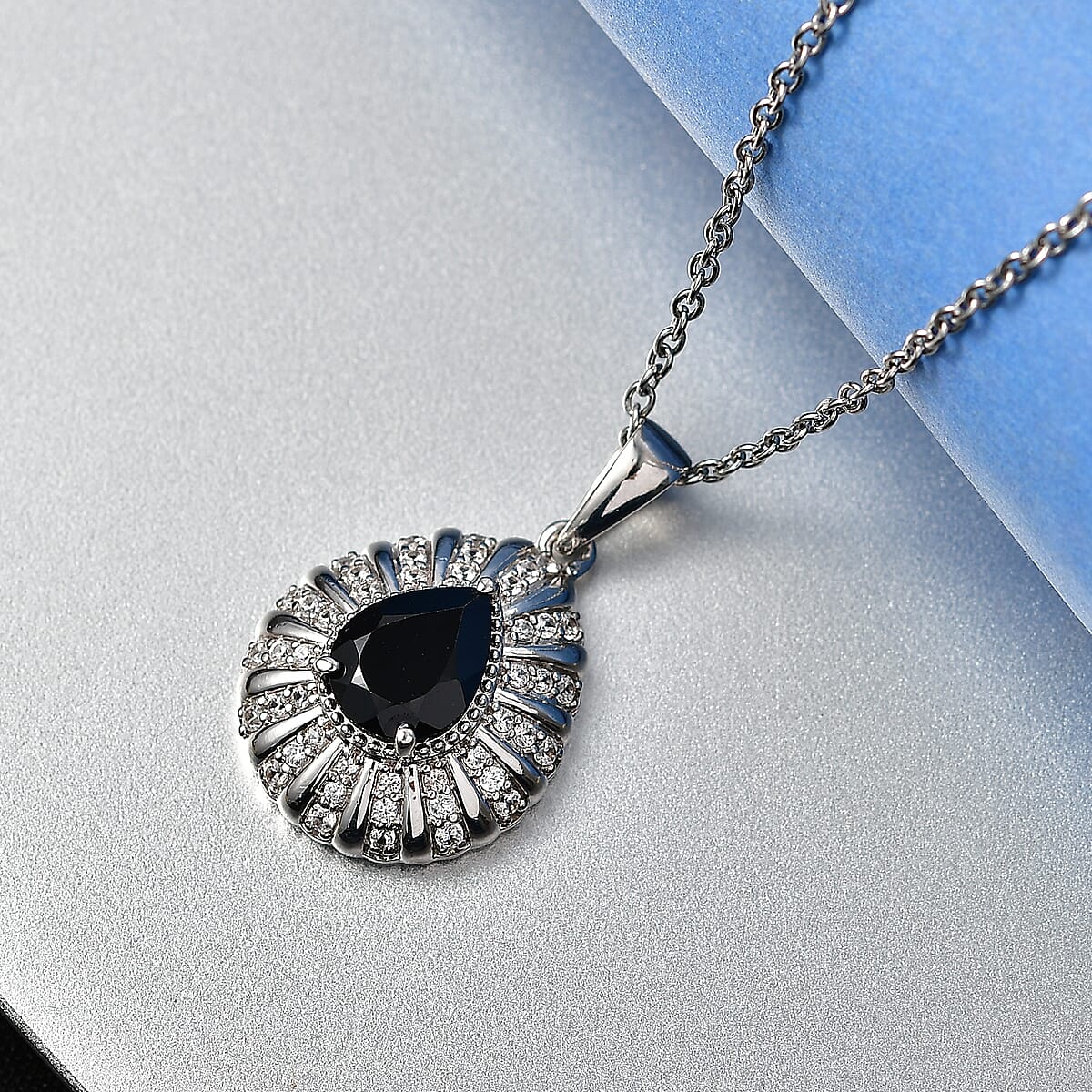 EverTrue Thai Black Spinel and White Zircon 2.75 ctw Midnight Crown Pendant in Platinum Bond with Stainless Steel Necklace 20 Inches image number 1