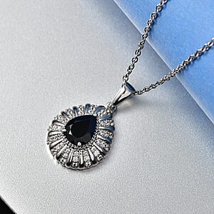 EverTrue Thai Black Spinel and White Zircon 2.75 ctw Midnight Crown Pendant in Platinum Bond with Stainless Steel Necklace 20 Inches