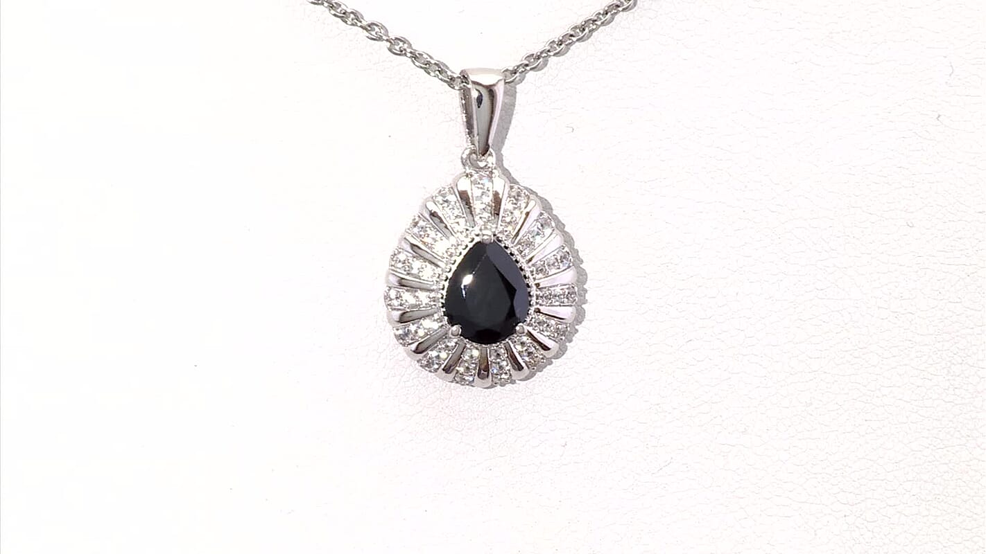 EverTrue Thai Black Spinel and White Zircon 2.75 ctw Midnight Crown Pendant in Platinum Bond with Stainless Steel Necklace 20 Inches