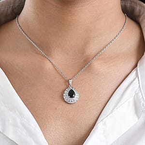 EverTrue Thai Black Spinel and White Zircon 2.75 ctw Midnight Crown Pendant in Platinum Bond with Stainless Steel Necklace 20 Inches