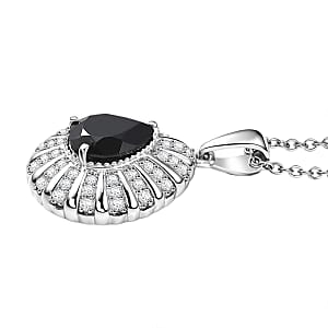 EverTrue Thai Black Spinel and White Zircon 2.75 ctw Midnight Crown Pendant in Platinum Bond with Stainless Steel Necklace 20 Inches