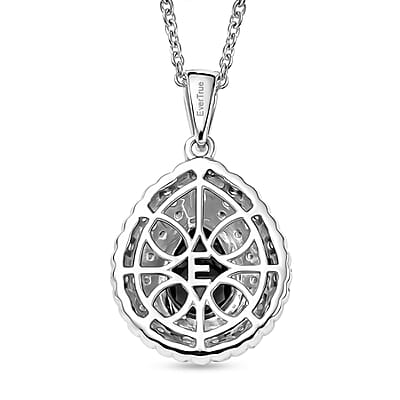 EverTrue Thai Black Spinel and White Zircon 2.75 ctw Midnight Crown Pendant in Platinum Bond with Stainless Steel Necklace 20 Inches