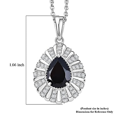 EverTrue Thai Black Spinel and White Zircon 2.75 ctw Midnight Crown Pendant in Platinum Bond with Stainless Steel Necklace 20 Inches