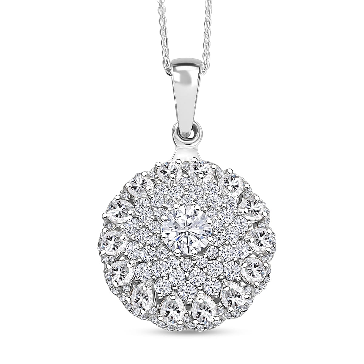 D'Joy Moissanite (Rnd 6mm) Pendant Necklace (20 Inches) in Rhodium Over Sterling Silver 4.40 ctw image number 0