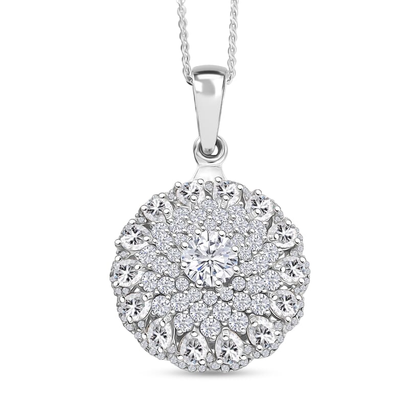 D'Joy Moissanite 4.40 ctw Ballerina Pendant Necklace in Rhodium Over Sterling Silver 20 Inches