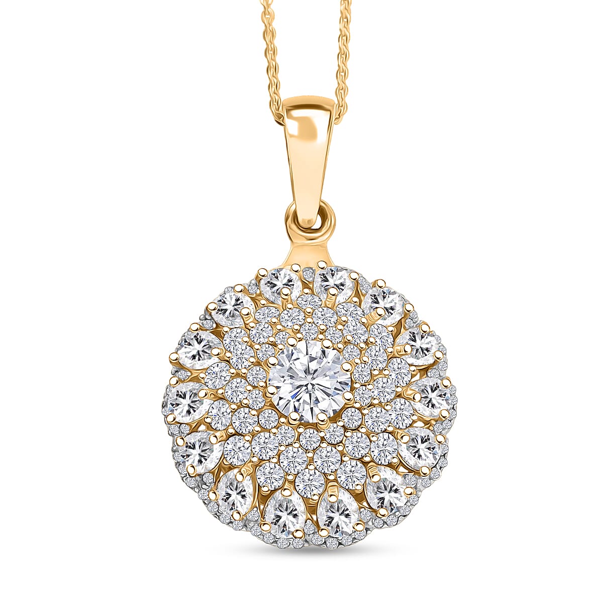 D'Joy Moissanite (Rnd 6mm) Pendant Necklace (20 Inches) in Rhodium Over Sterling Silver 4.40 ctw