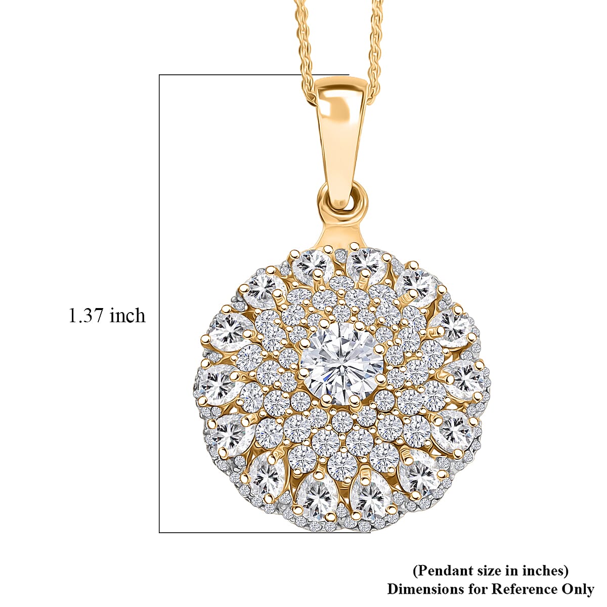 D'Joy Moissanite 4.40 ctw Ballerina Pendant Necklace in 18K Vermeil Yellow Gold Over Sterling Silver 20 Inches