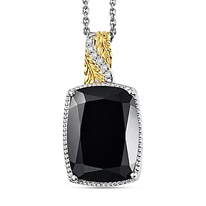 EverTrue Thai Black Spinel and White Zircon 21 ctw Leafwork Pendant in Platinum Bond with Stainless Steel Necklace 20 Inches