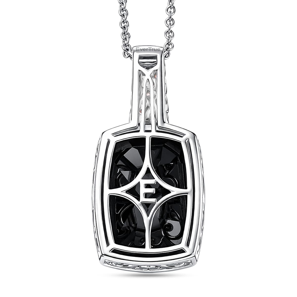 EverTrue Thai Black Spinel and White Zircon 21 ctw Leafwork Pendant in Platinum Bond with Stainless Steel Necklace 20 Inches image number 4