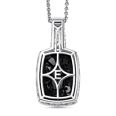 EverTrue Thai Black Spinel and White Zircon 21 ctw Leafwork Pendant in Platinum Bond with Stainless Steel Necklace 20 Inches