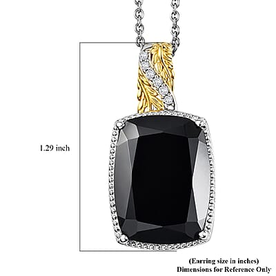 EverTrue Thai Black Spinel and White Zircon 21 ctw Leafwork Pendant in Platinum Bond with Stainless Steel Necklace 20 Inches