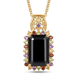 EverTrue D'Joy Thai Black Spinel and Multi Gemstone 10.80 ctw Night Bloom Pendant in 18K YG Plated with ION Plated YG Stainless Steel Necklace (20 Inches) (Del. in 7-10 Days)