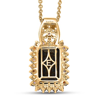 EverTrue D'Joy Thai Black Spinel and Multi Gemstone 10.80 ctw Night Bloom Pendant in 18K YG Plated with ION Plated YG Stainless Steel Necklace (20 Inches)