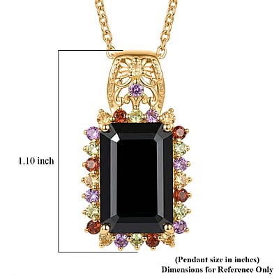 EverTrue D'Joy Thai Black Spinel and Multi Gemstone 10.80 ctw Night Bloom Pendant in 18K YG Plated with ION Plated YG Stainless Steel Necklace (20 Inches)