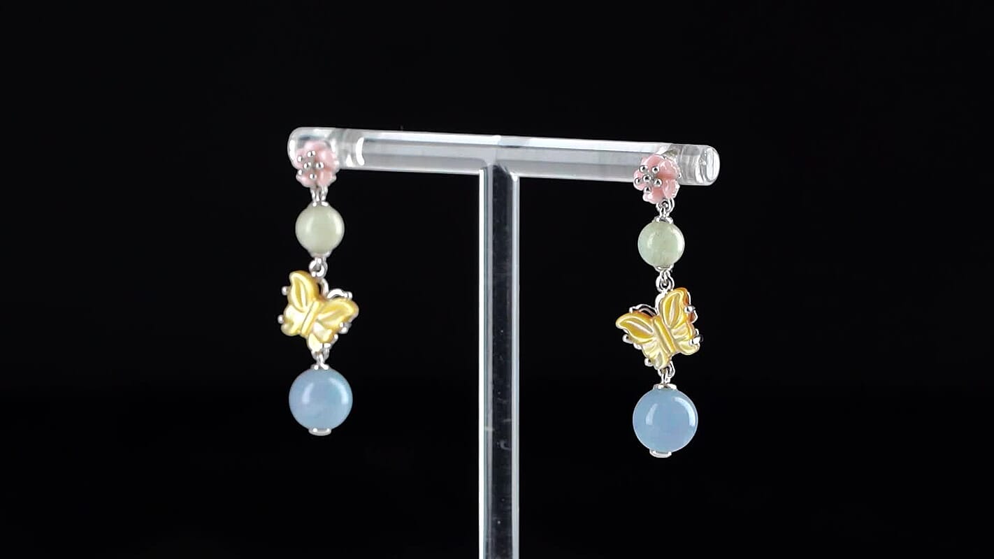 D'Joy Multi Color Mother of Pearl, Multi Beryl 78.00 ctw Bracelet (6.50-8.50In) and Earrings in Rhodium Over Sterling Silver