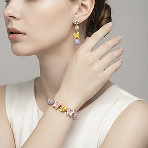 D'Joy Multi Color Mother of Pearl, Multi Beryl 48.00 ctw Bracelet (6.50-8.50In) and Earrings in Rhodium Over Sterling Silver