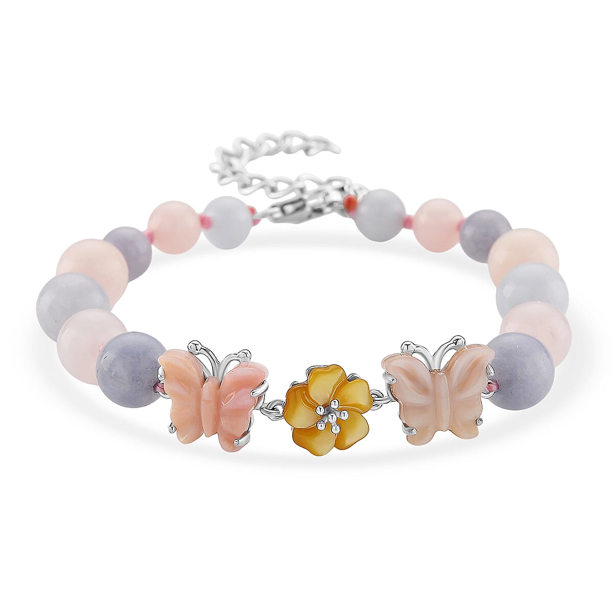 D'Joy Multi Color Mother of Pearl, Multi Beryl 48.00 ctw Bracelet (6.50-8.50In) and Earrings in Rhodium Over Sterling Silver image number 3