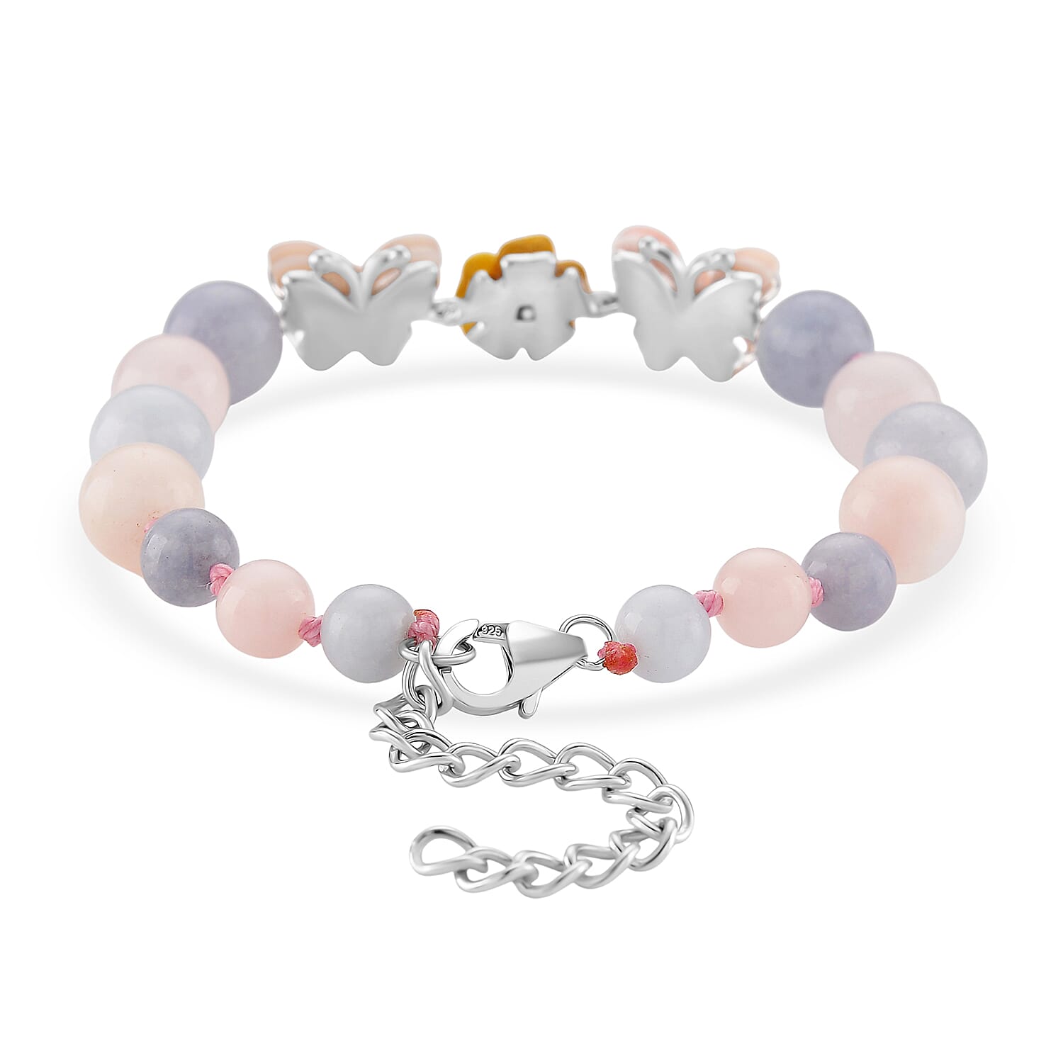 D'Joy Multi Color Mother of Pearl, Multi Beryl 78.00 ctw Bracelet (6.50-8.50In) and Earrings in Rhodium Over Sterling Silver
