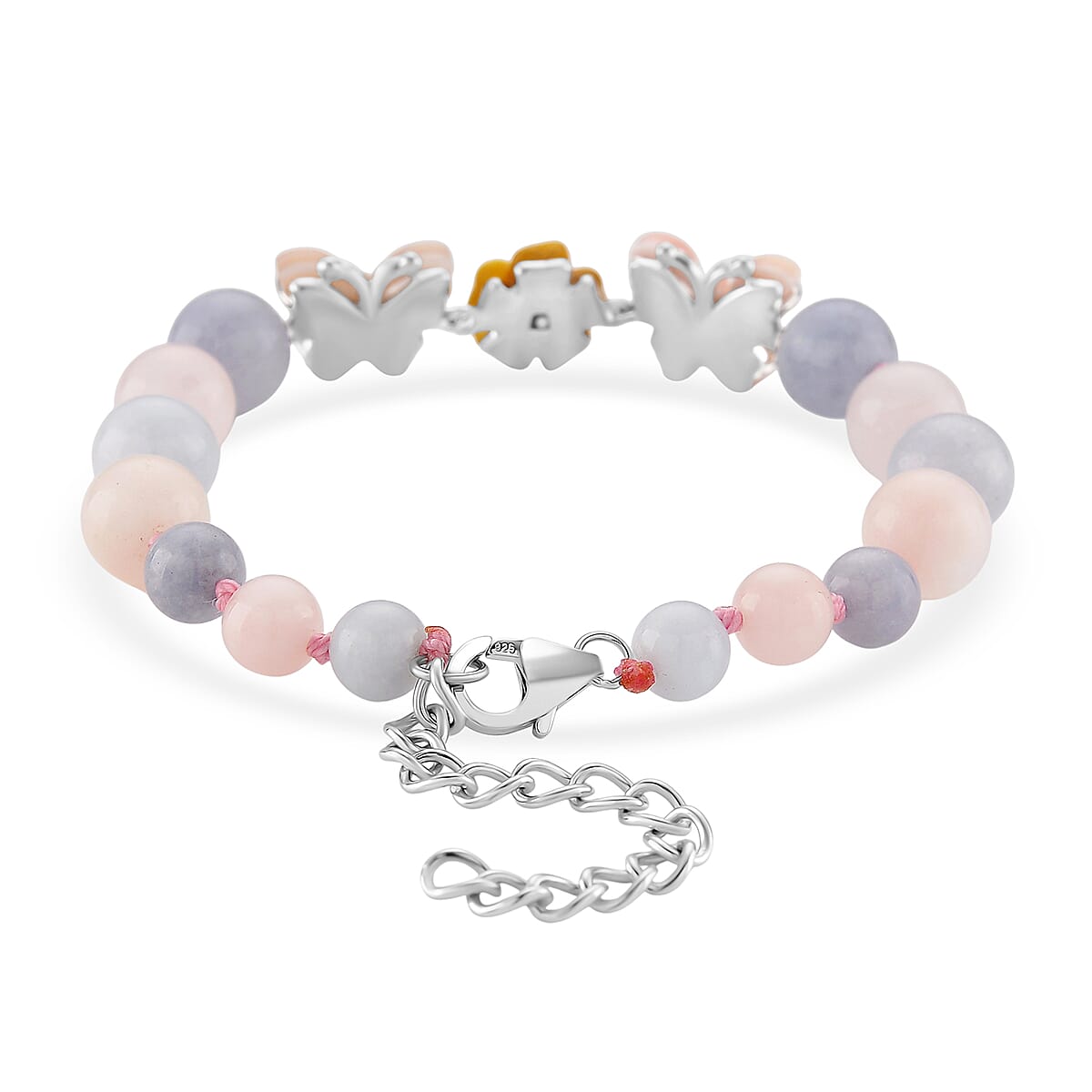 D'Joy Multi Color Mother of Pearl, Multi Beryl 48.00 ctw Bracelet (6.50-8.50In) and Earrings in Rhodium Over Sterling Silver image number 4