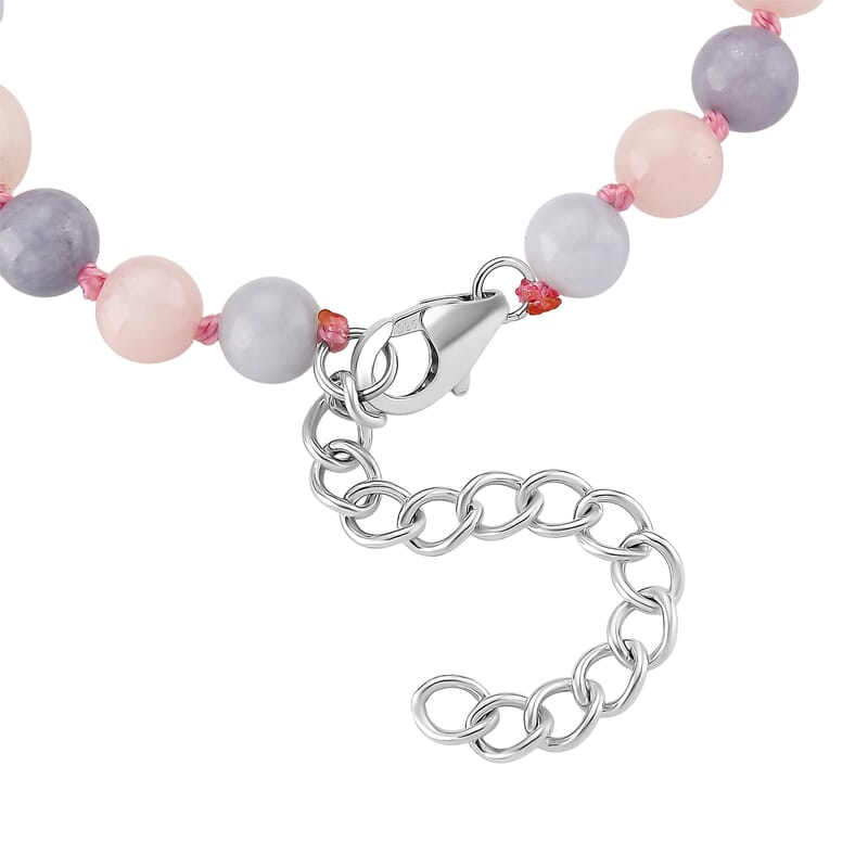 D'Joy Jardin Collection Multi Color Mother of Pearl, Multi Beryl 78.00 ctw Butterfly and Flower Bracelet (6.50-8.50In) and Earrings in Rhodium Over Sterling Silver